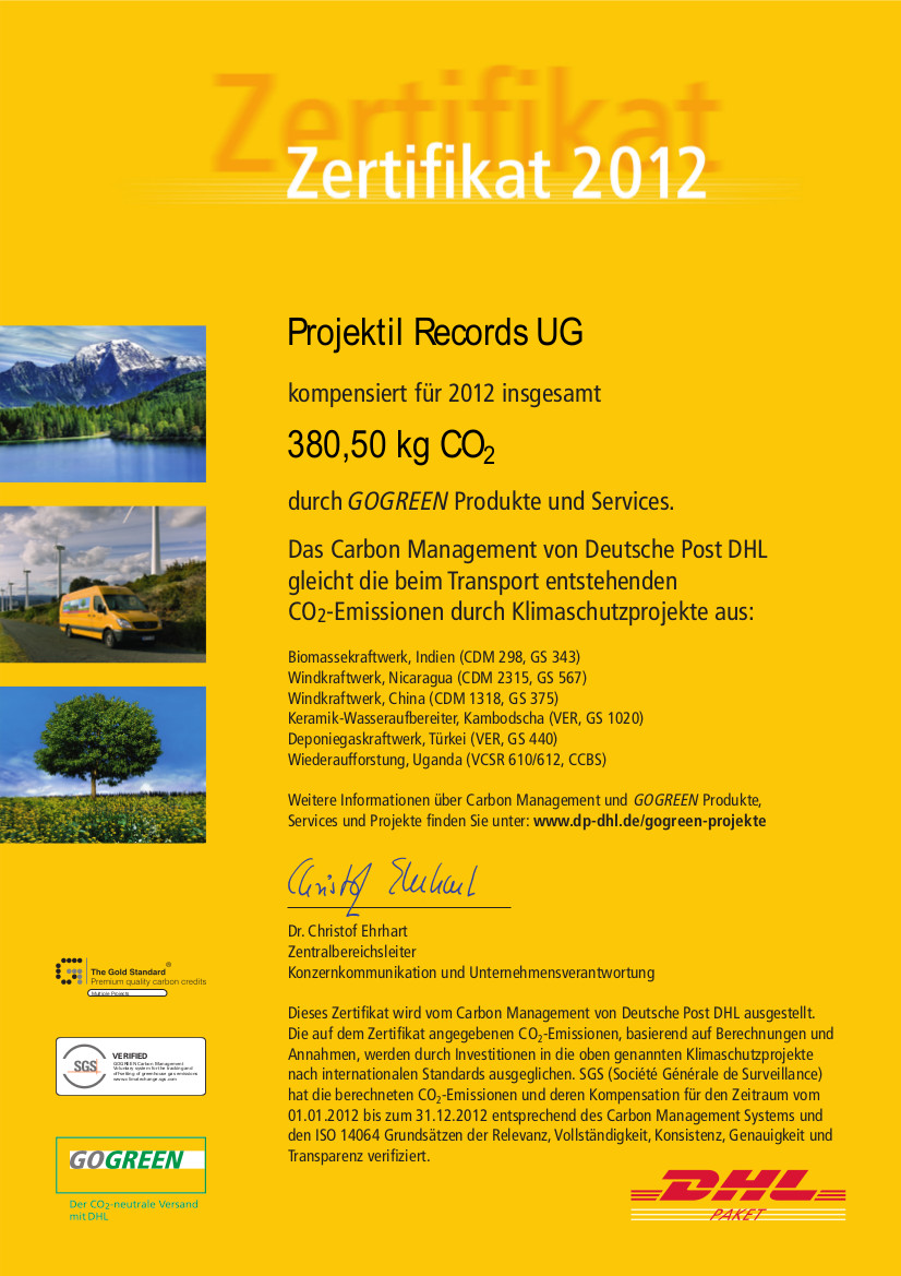 DHL GoGreen certificate 2012